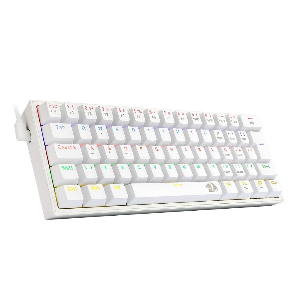 Teclado Mecânico Gamer Redragon Fizz, Rainbow, Switch Brown, Branco,K617-RW (PT-BROWN)