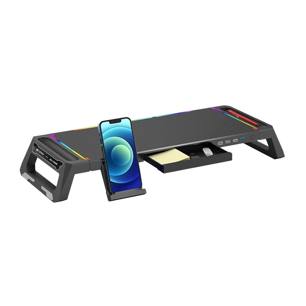 Base para Monitor C3Tech, BM-L100BK, RGB, 1 Saída USB 3.0 e 3 Saídas USB 2.0, Preto 