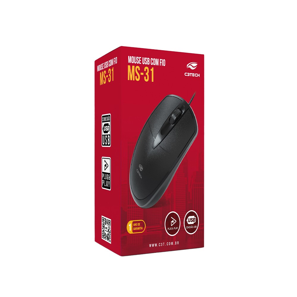 Mouse USB MS-31BK Preto C3Tech