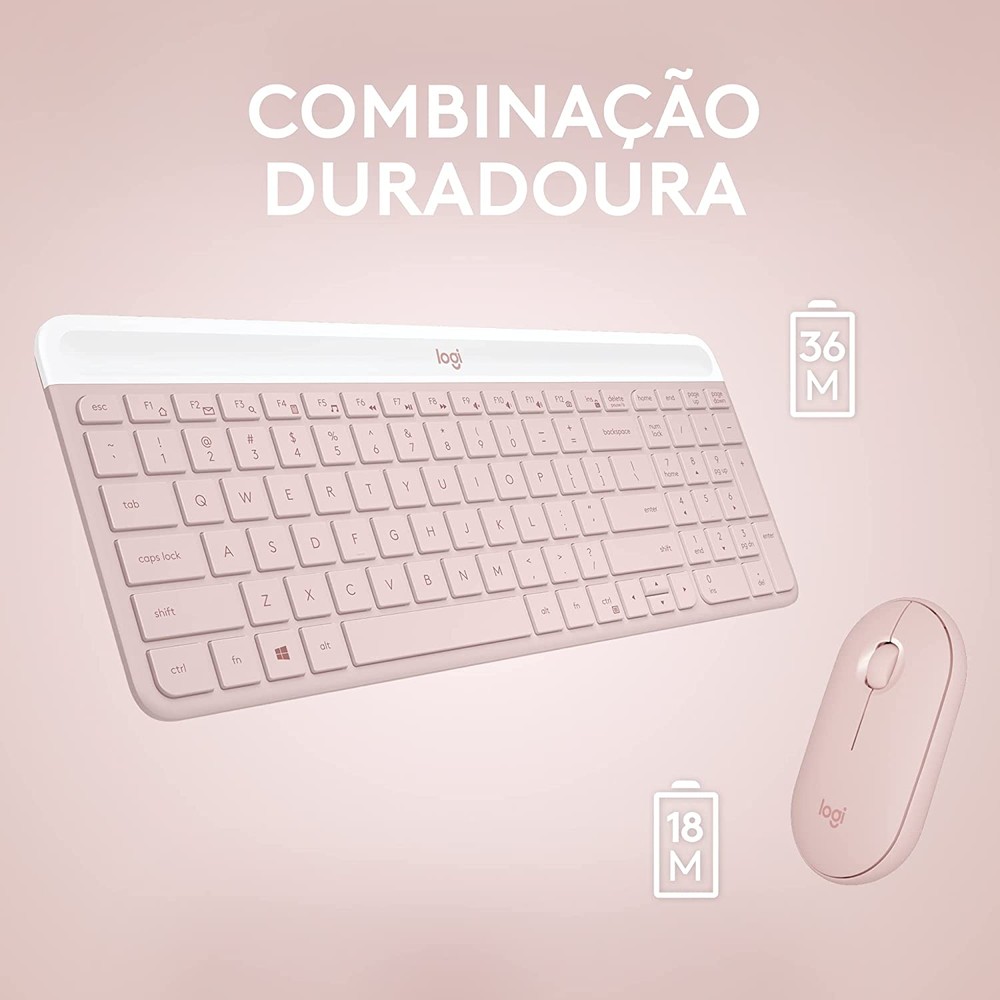 Kit Teclado e Mouse Logitech MK470 Rose sem Fio US