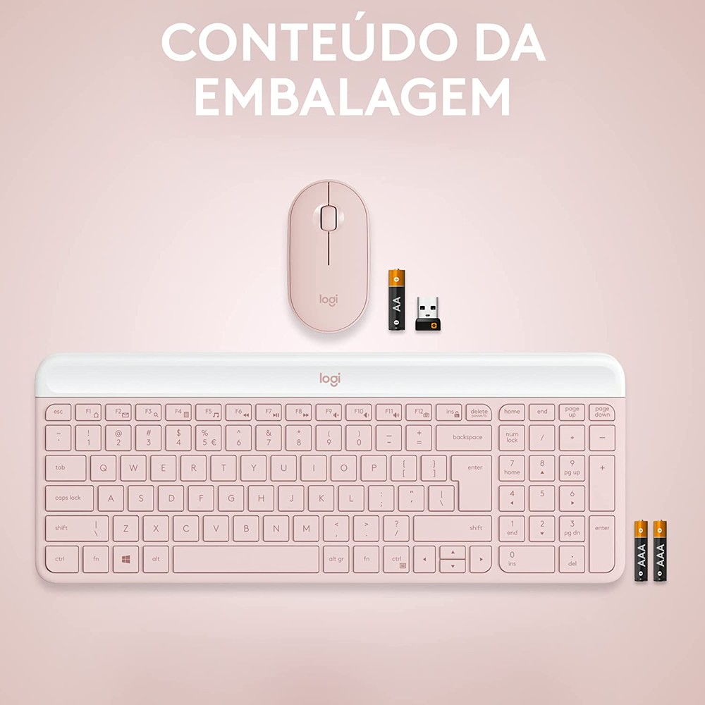 Kit Teclado e Mouse Logitech MK470 Rose sem Fio US