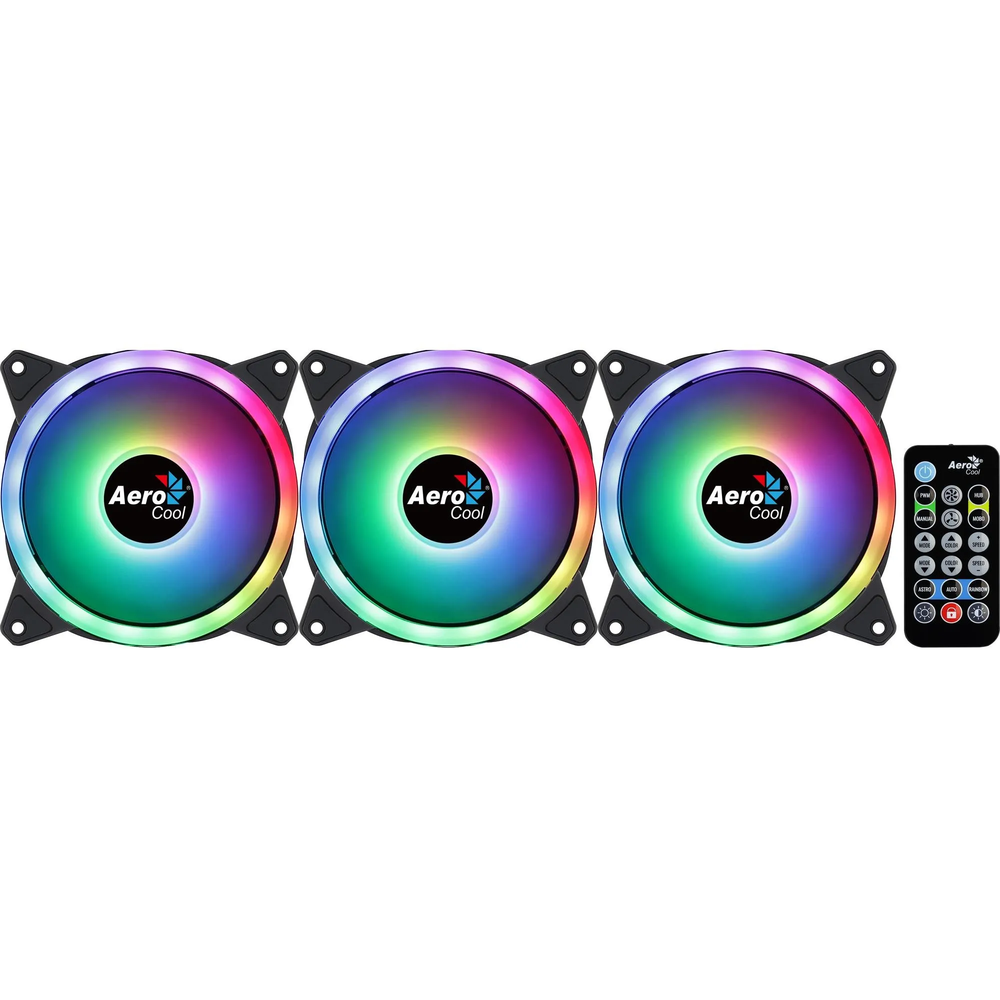 Kit 3 Coolers Duo 12 PRO ARGB + Hub + Controle AEROCOOL