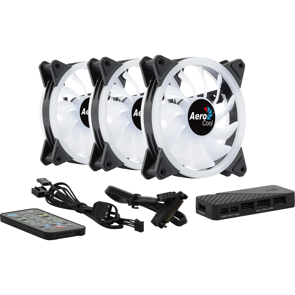 Kit 3 Coolers Duo 12 PRO ARGB + Hub + Controle AEROCOOL