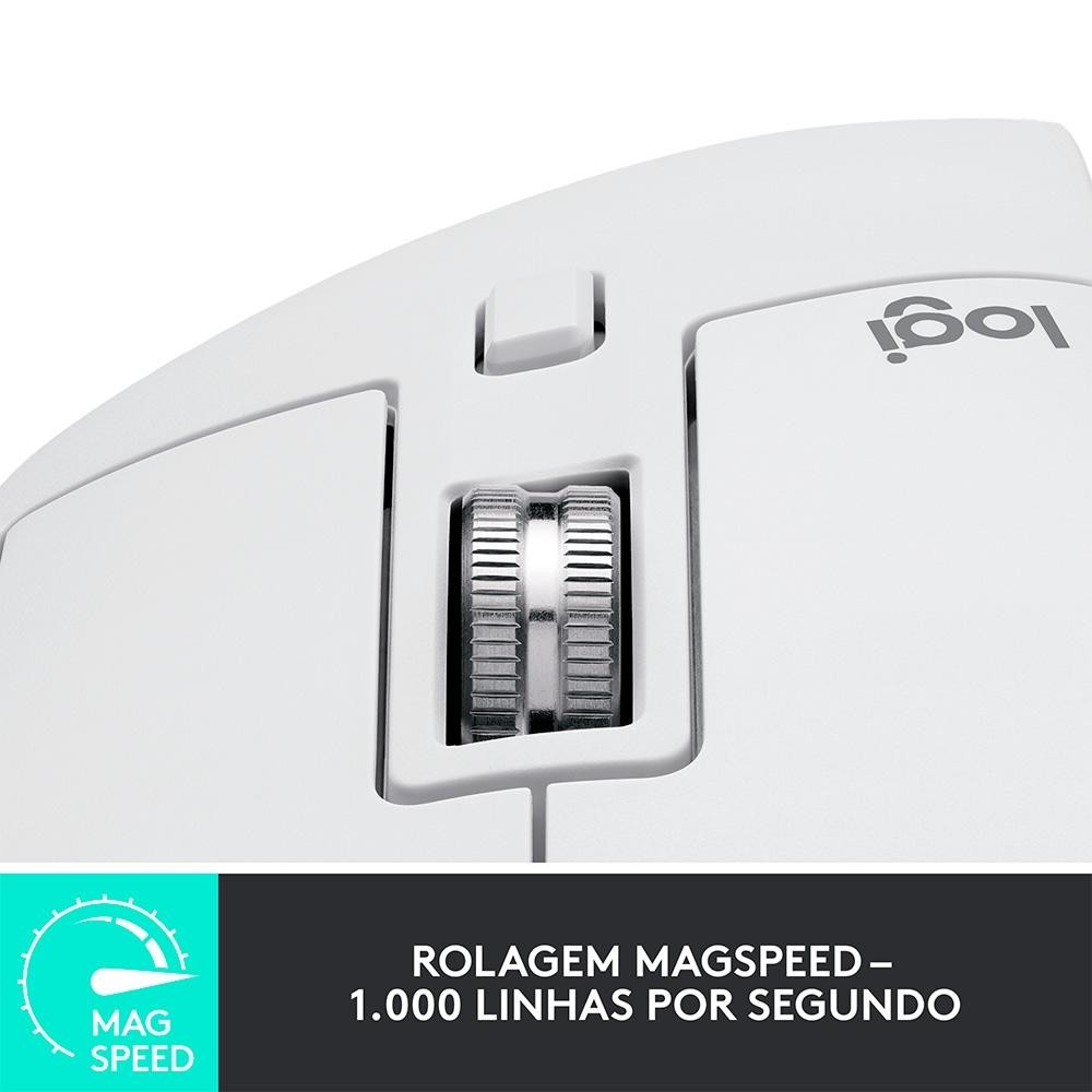 Mouse Sem Fio Logitech MX Master 3S, 8000 DPI, Bluetooth, USB, para Uso em Qualquer Superfície, Clique Silencioso, Cinza