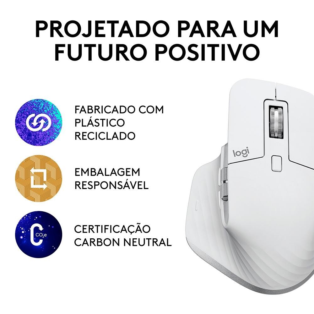 Mouse Sem Fio Logitech MX Master 3S, 8000 DPI, Bluetooth, USB, para Uso em Qualquer Superfície, Clique Silencioso, Cinza