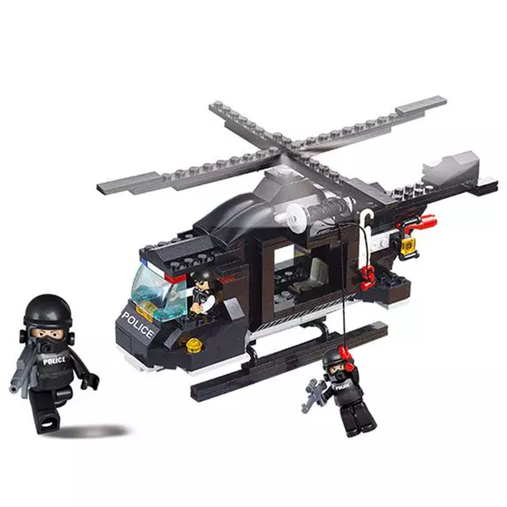 Blocos de Montar Policia Helicóptero de Combate 219 Peças Indicado para +6 Anos Material Plástico Colorido Multikids