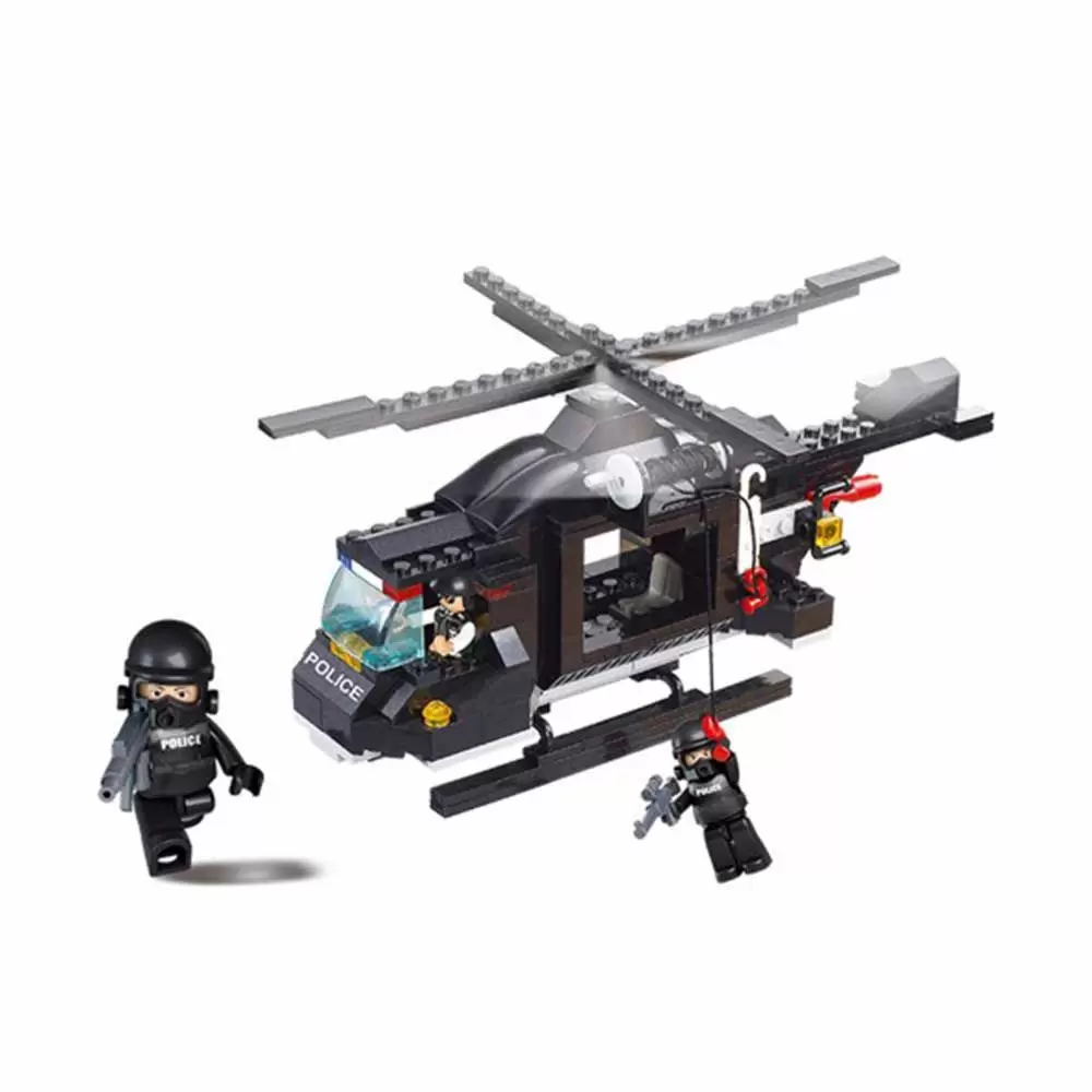 Blocos de Montar Policia Helicóptero de Combate 219 Peças Indicado para +6 Anos Material Plástico Colorido Multikids