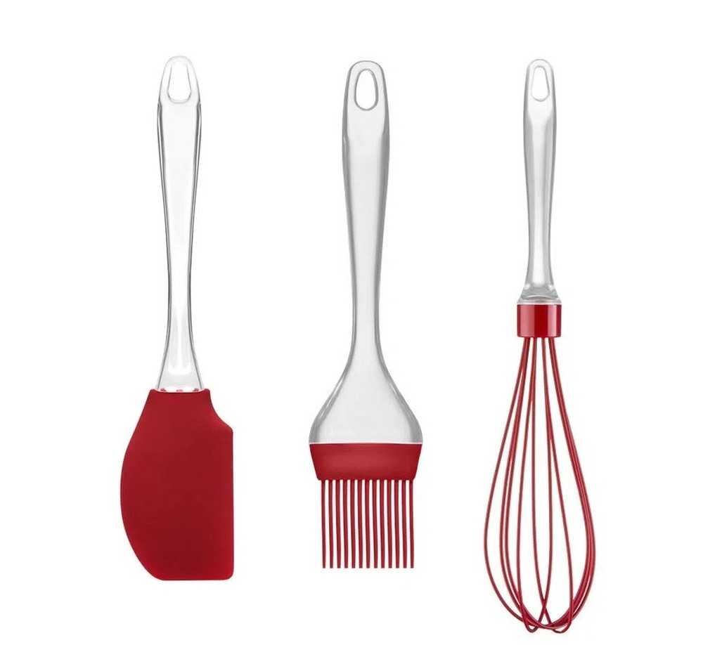 Kit Confeiteiro De Silicone Cabo Acrílico Vermelho Up Home - UD055