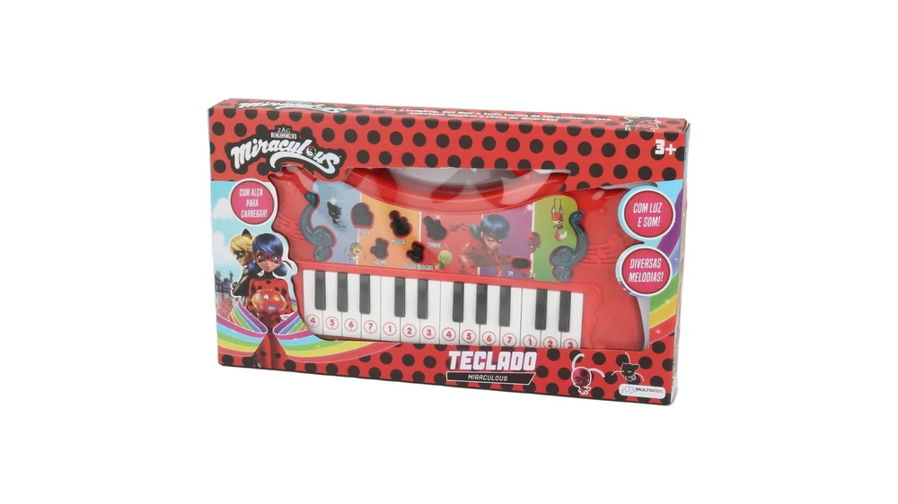 Teclado Musical com Luz e Som Miraculous Ladybug Multikids BR1609