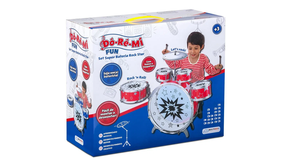 Super Bateria Rock Star Vermelho Dó Ré Mi Fun Multikids BR1533