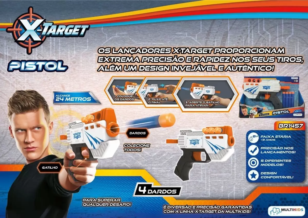 Lançador De Dardos X-target Pistol Com 4 Dardos Multikids BR1457