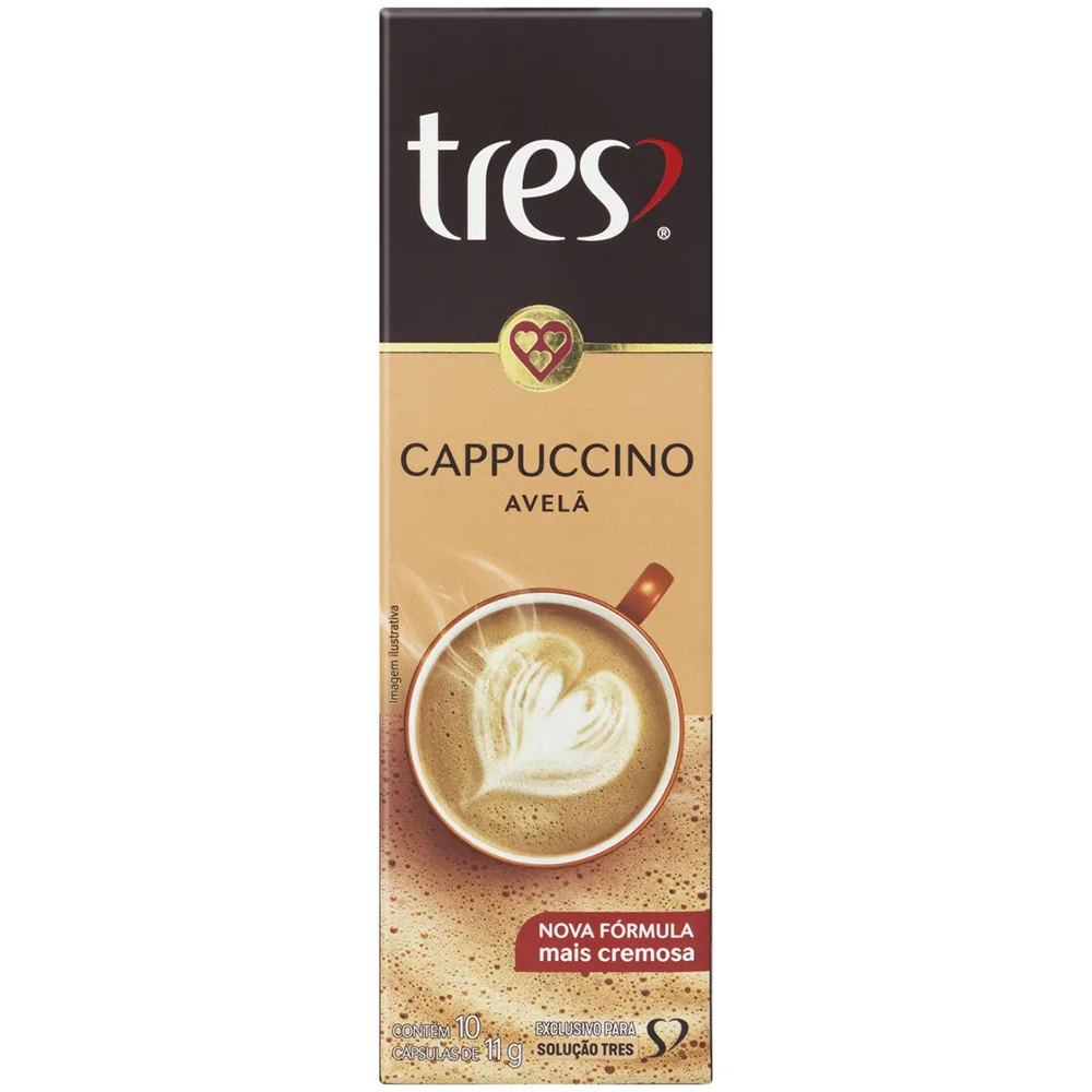 Cápsula de cappuccino, Avelã, Compatível com Cafeteira Tres, 3 Tres corações - CX 10 UN