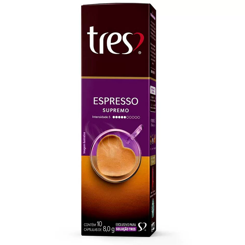 Cápsula de Café Espresso Supremo, Compatível com Cafeteira Tres, 3 Tres corações - CX 10 UN