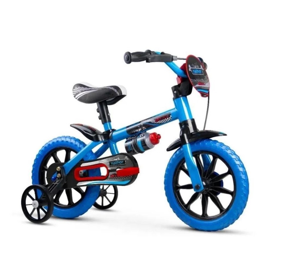 Bicicleta Infantil Aro 12 Nathor Azul com Rodinhas Laterais