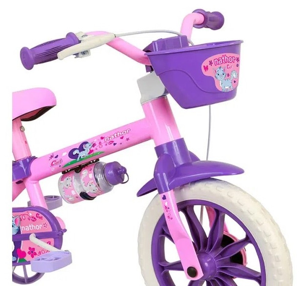Bicicleta Infantil Nathor Aro 12 Menina Cat com Rodinhas Laterais