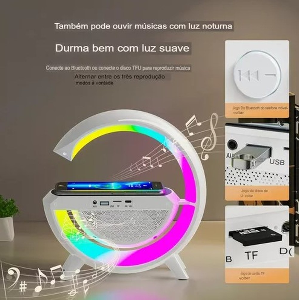 Luminária De Mesa G Speaker Smart Station Bluetooth C/ Som Cor Branco