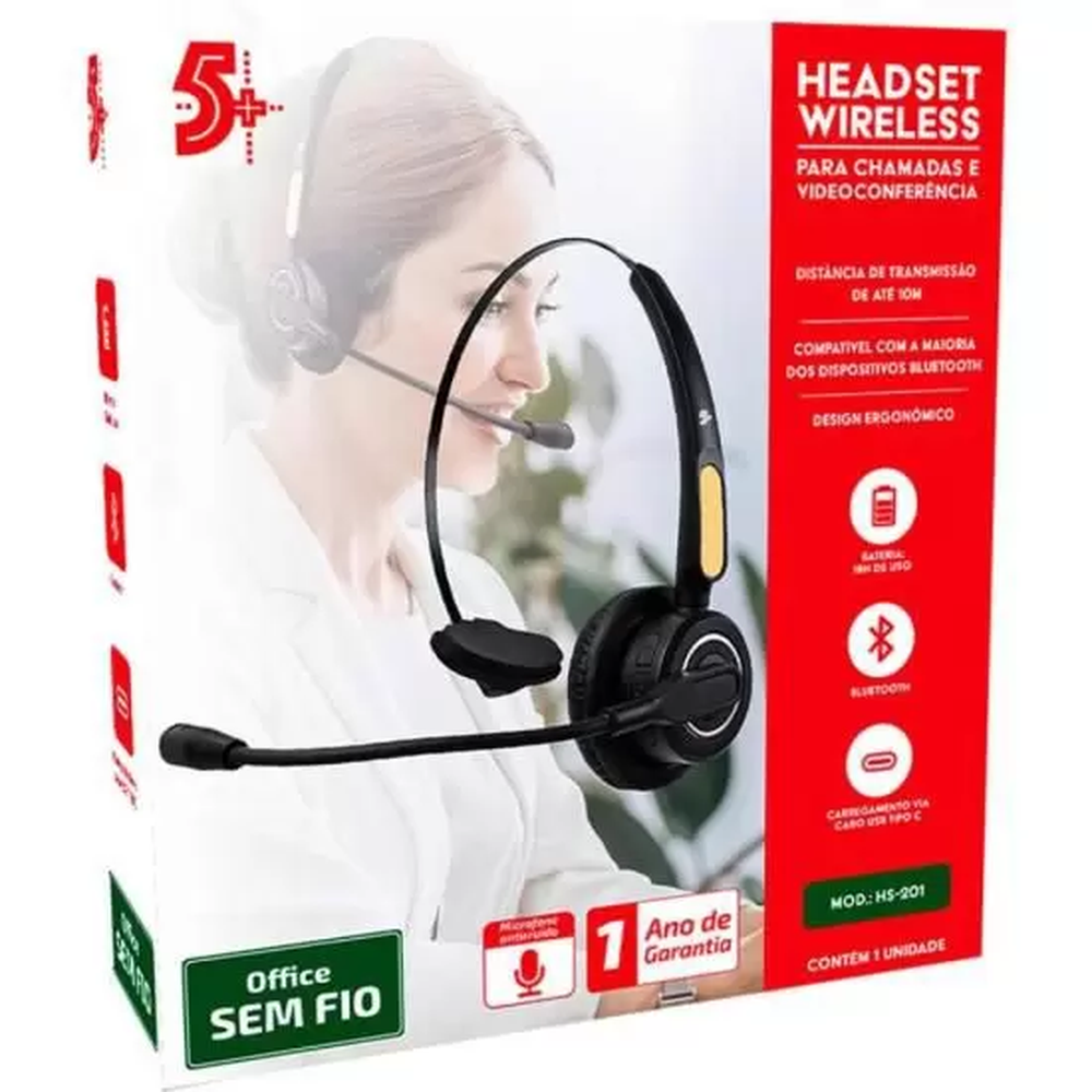 Headset Sem Fio Bluetooth HS-201 5+