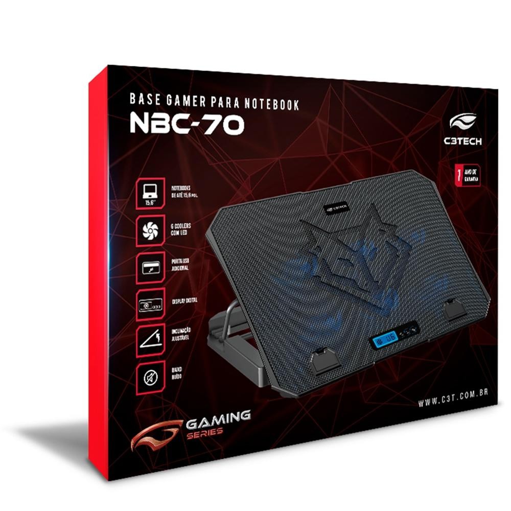 Base Gamer para Notebook C3Tech, LED, Até 15.6, 6x Fan, Preto - NBC-70BK
