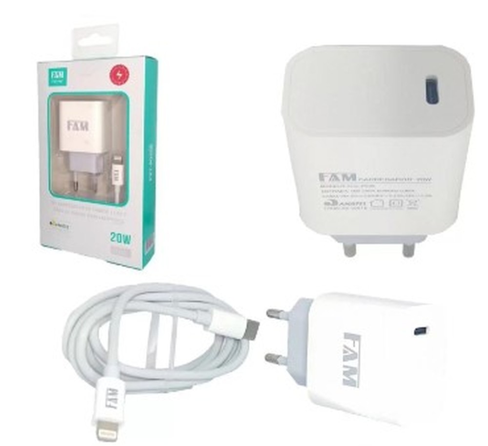 Carregador Turbo p/ celular iphone 20w, cabo Usb Tipo C FAM PD525