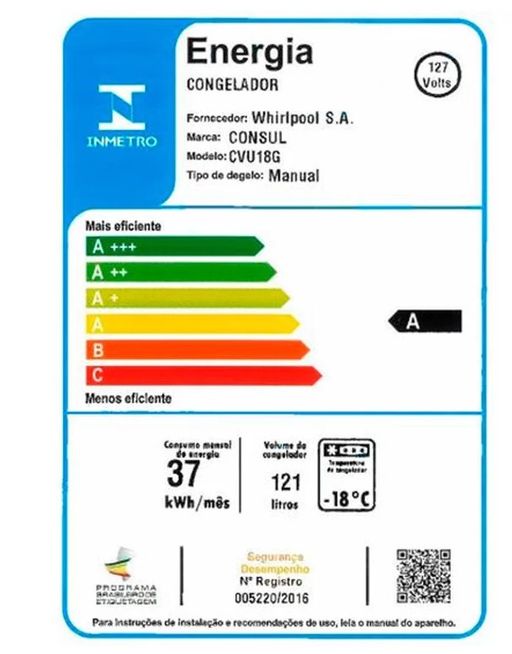 Freezer Vertical Consul 1 Porta 121L - CVU18GB - CVU18GB 220V