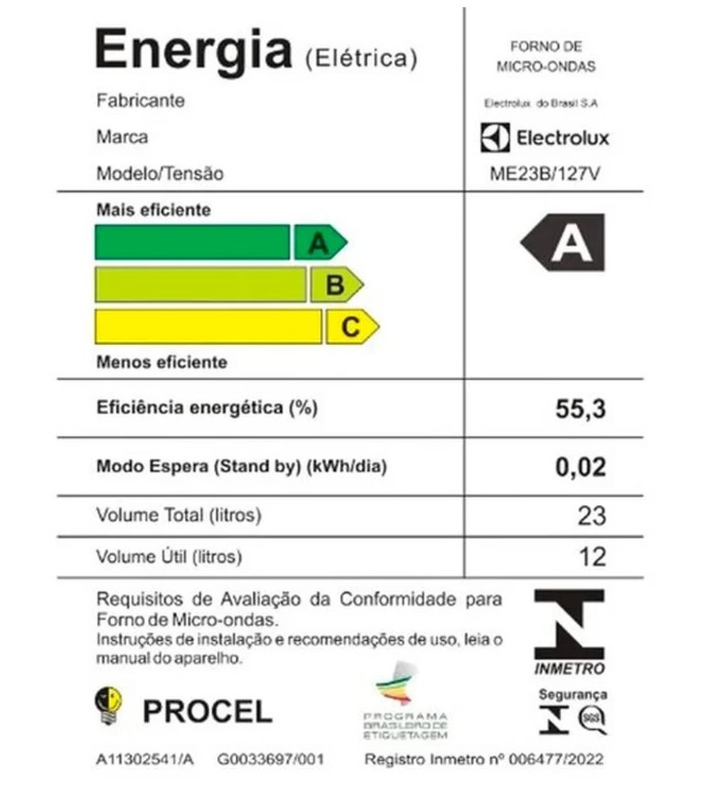 Micro-ondas Electrolux Efficient, 23 Litros, 4 Receitas, Branco - ME23B 220V