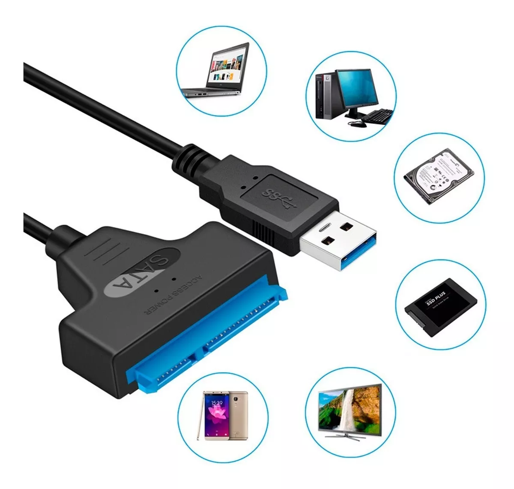 Cabo Usb 3.0 Sata 3 Para Usb - Para Ler Ssd/ Hd Disco Rígido