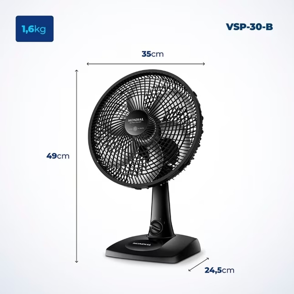 Ventilador 30cm VSP-30-B Mondial - Preto