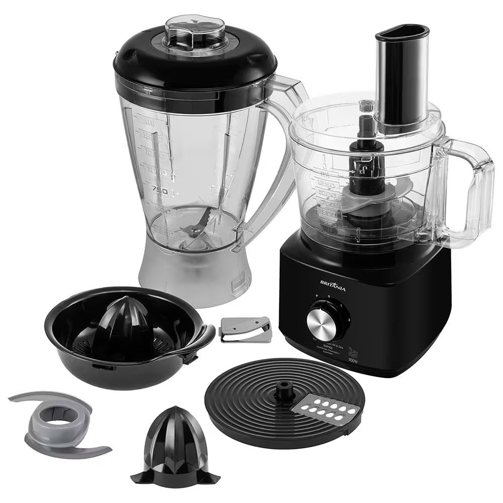 Multiprocessador de Alimentos Britânia Turbo 5 em 1 BMP900P com 2 Velocidades + Pulsar 900 W - Preto