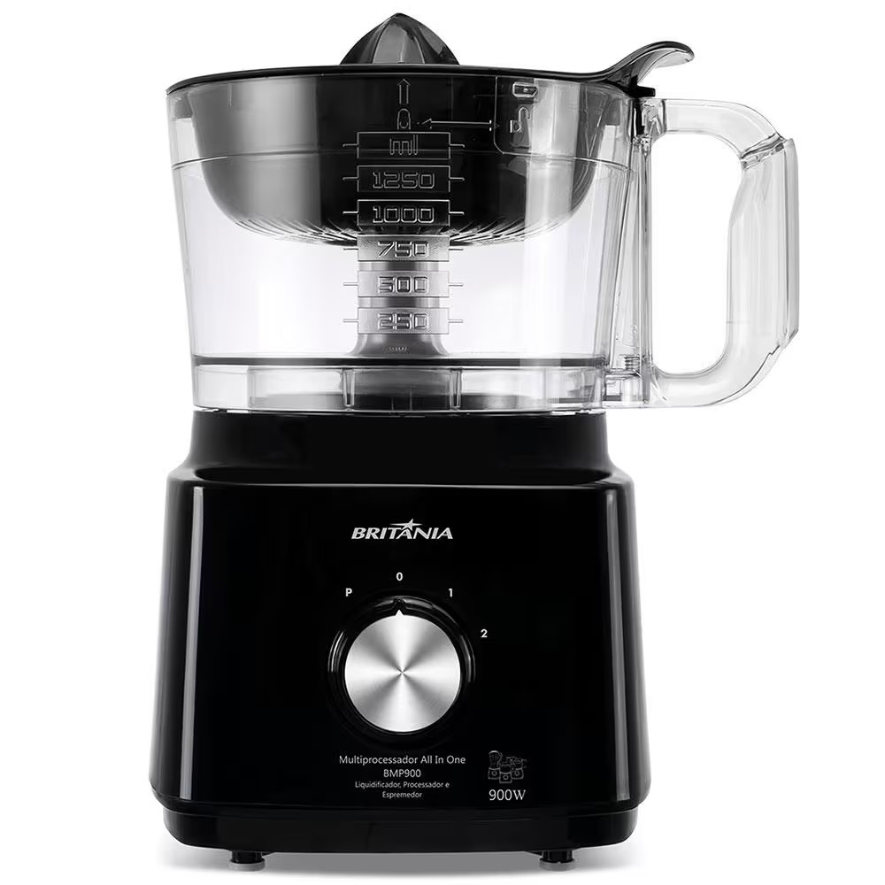 Multiprocessador de Alimentos Britânia Turbo 5 em 1 BMP900P com 2 Velocidades + Pulsar 900 W - Preto