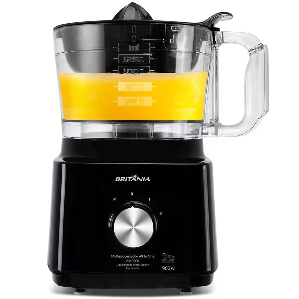 Multiprocessador de Alimentos Britânia Turbo 5 em 1 BMP900P com 2 Velocidades + Pulsar 900 W - Preto