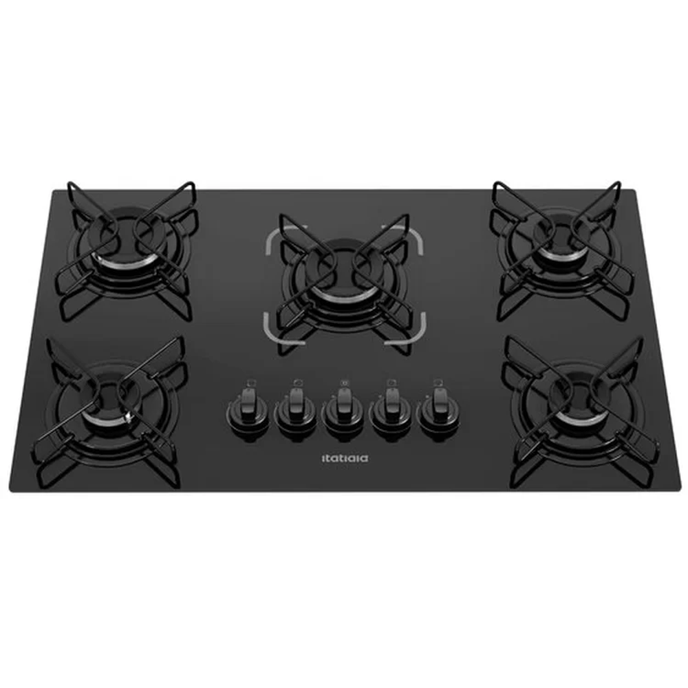 Cooktop a Gás 5 Bocas Itatiaia Essencial, Mesa de Vidro Temperado, Preto Bivolt