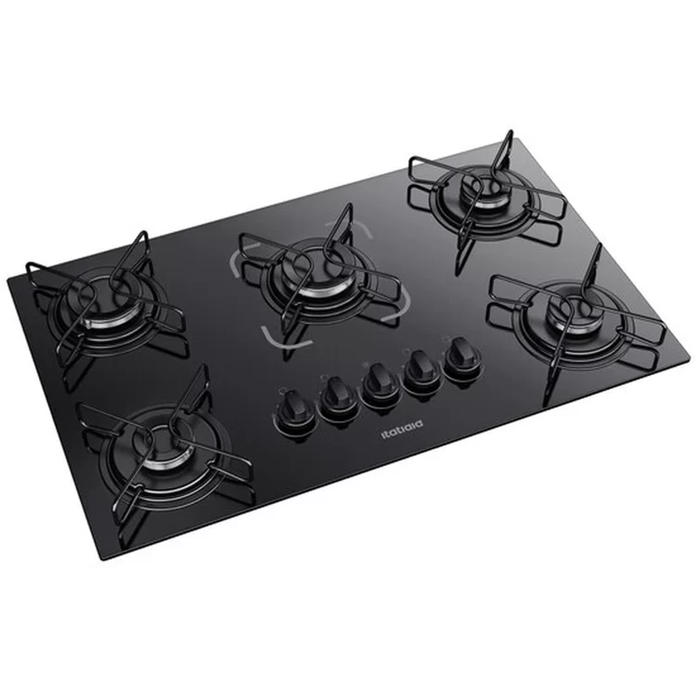 Cooktop a Gás 5 Bocas Itatiaia Essencial, Mesa de Vidro Temperado, Preto Bivolt