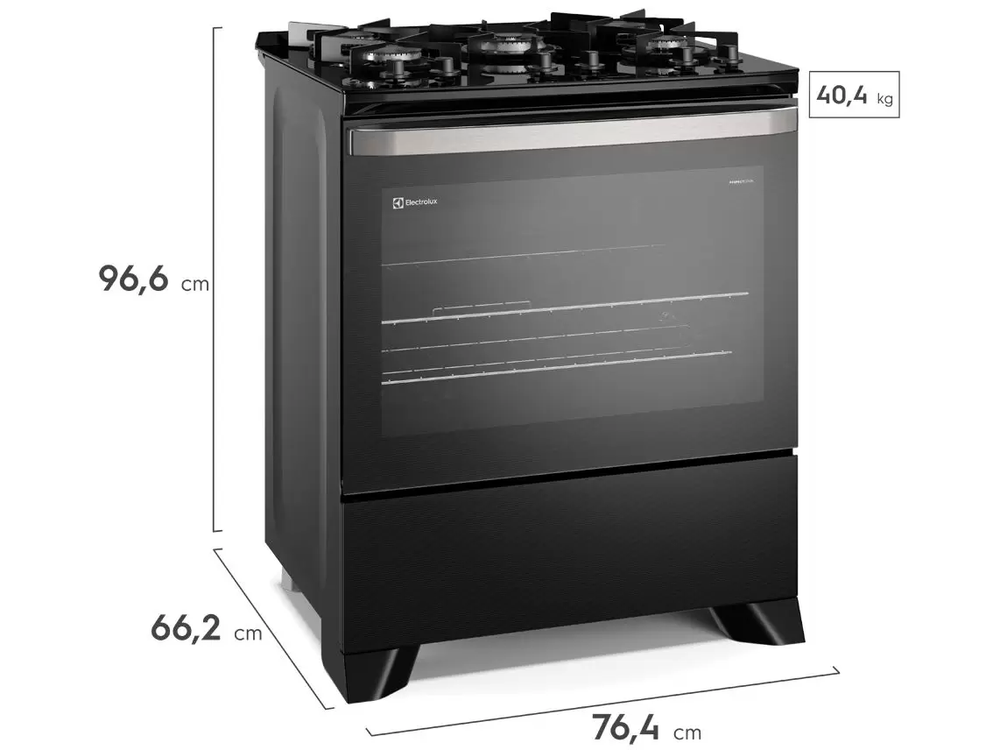 Fogão 5 Bocas Electrolux Preto - Acendimento Automático VaporBake FE5GP Bivolt