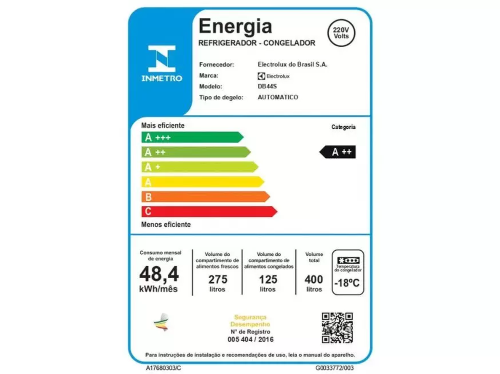 Geladeira/Refrigerador Electrolux Frost Free - Inverse 400L DB44S 220V