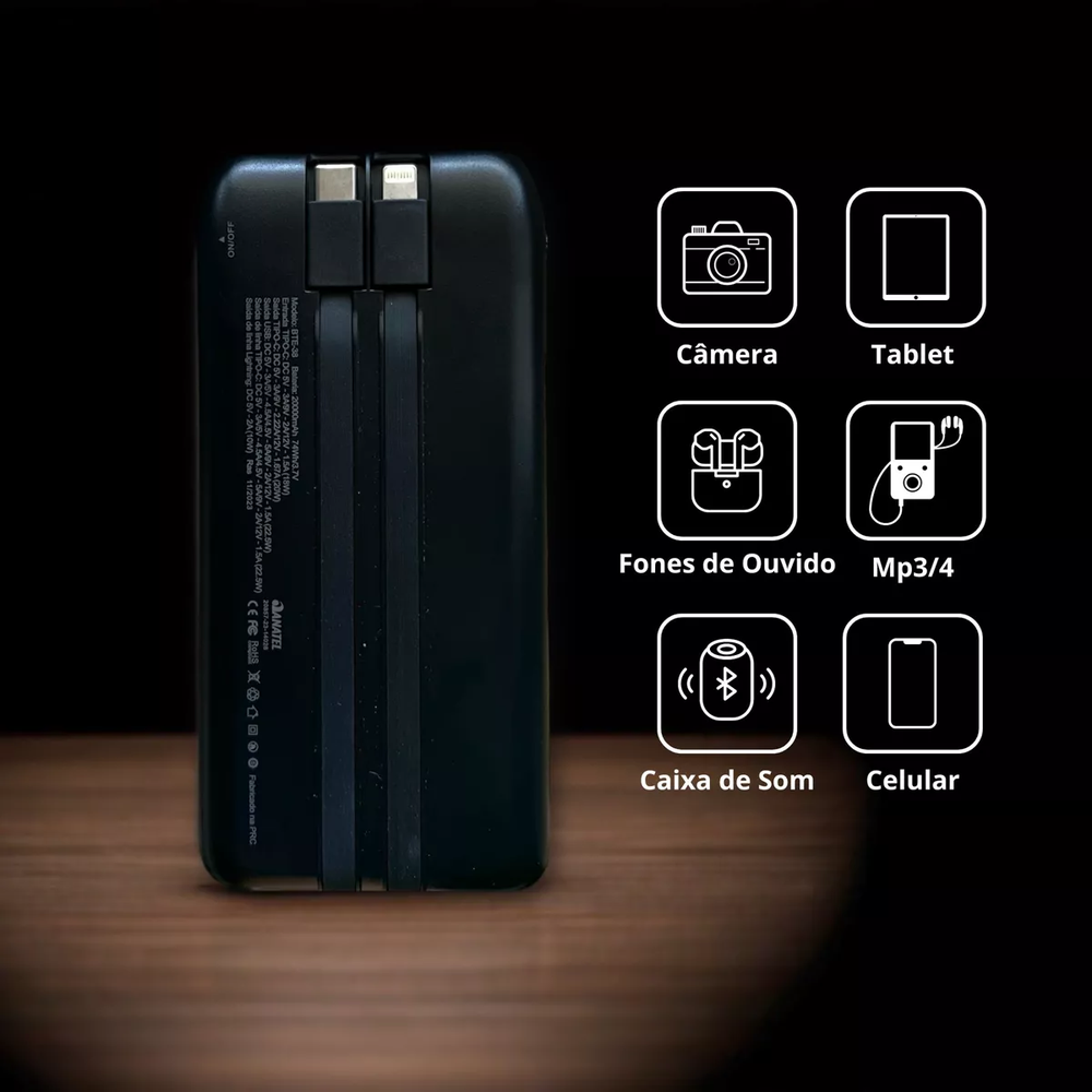 Carregador Portátil Power Bank 20000mah Turbo Android E Ios AGold BTE-38