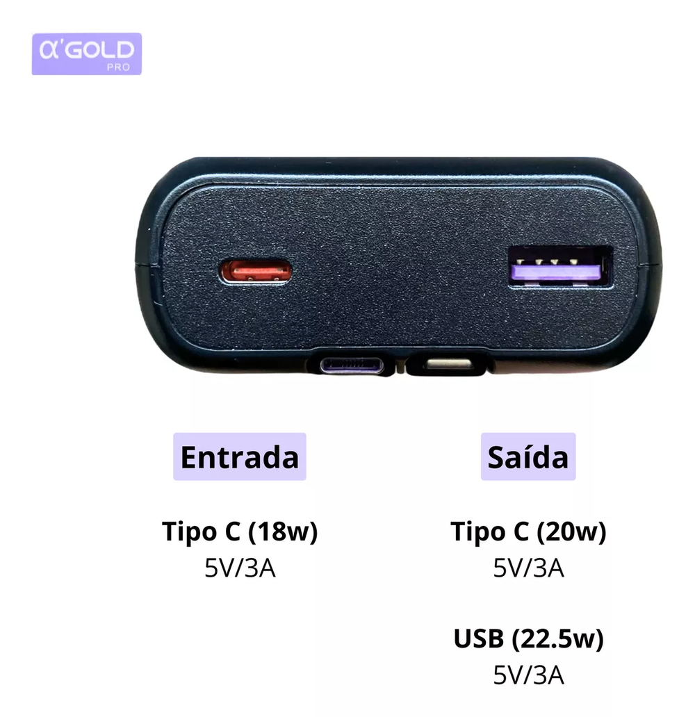 Carregador Portátil Power Bank 20000mah Turbo Android E Ios AGold BTE-38