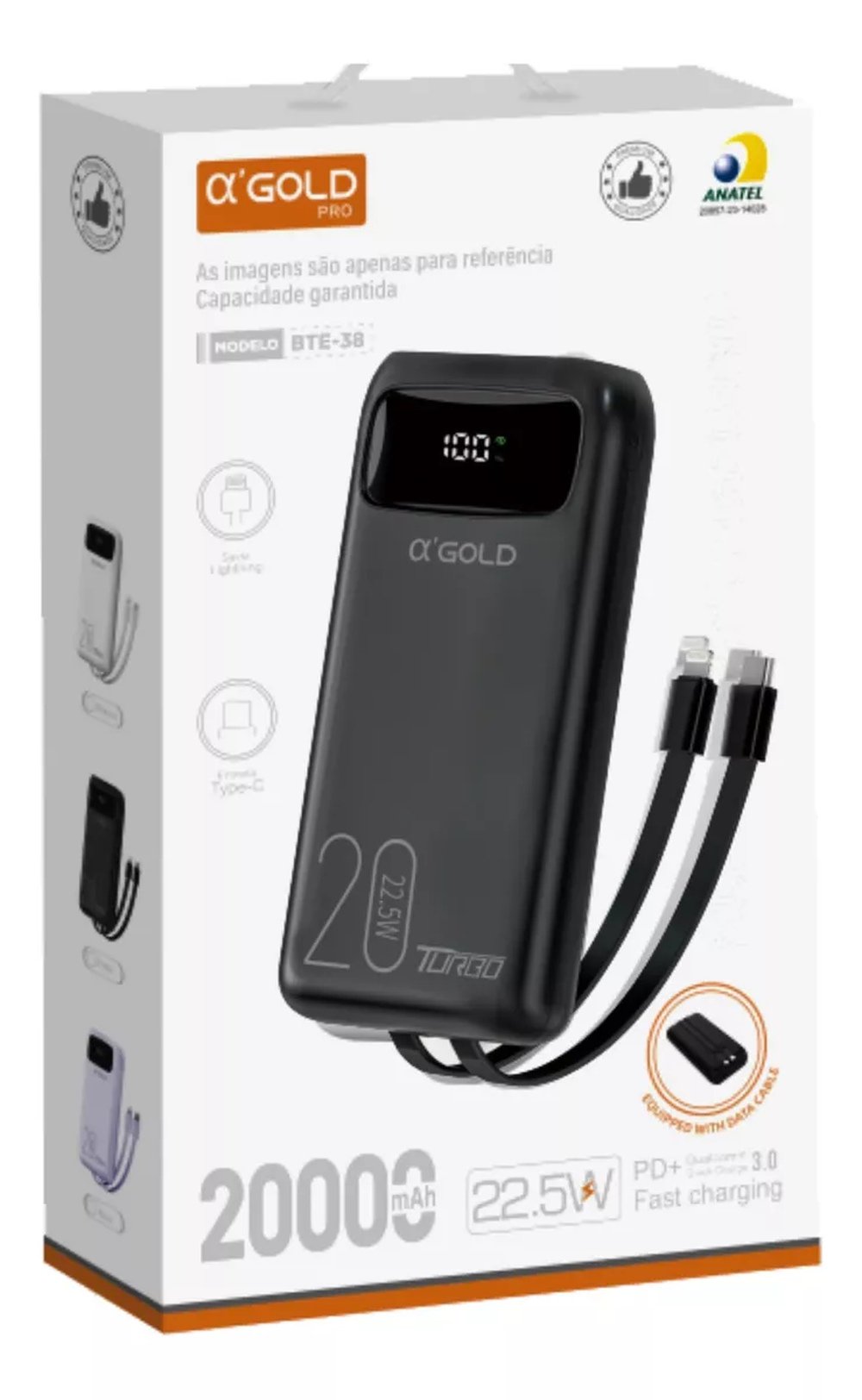 Carregador Portátil Power Bank 20000mah Turbo Android E Ios AGold BTE-38