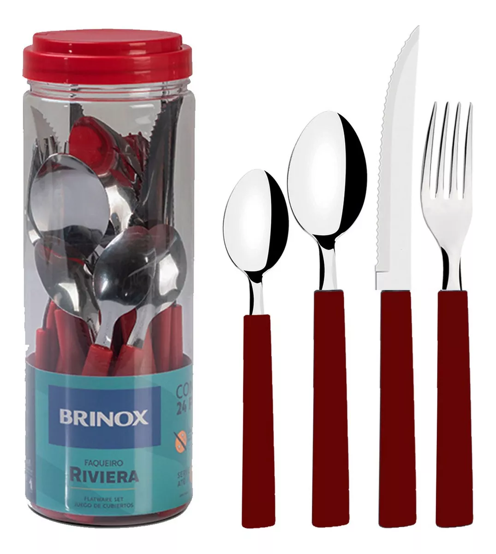 Faqueiro Riviera Em Aço Inox Vermelho 24 Pcs Brinox 