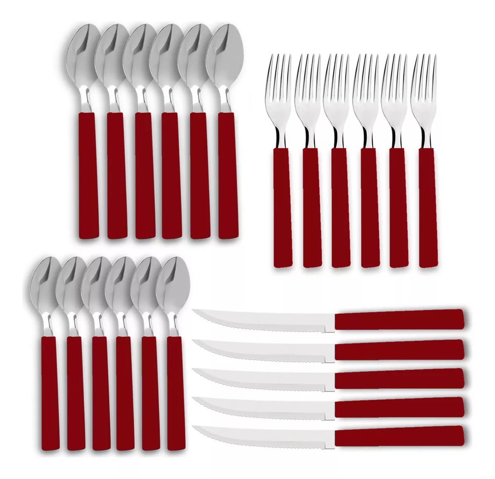 Faqueiro Riviera Em Aço Inox Vermelho 24 Pcs Brinox 