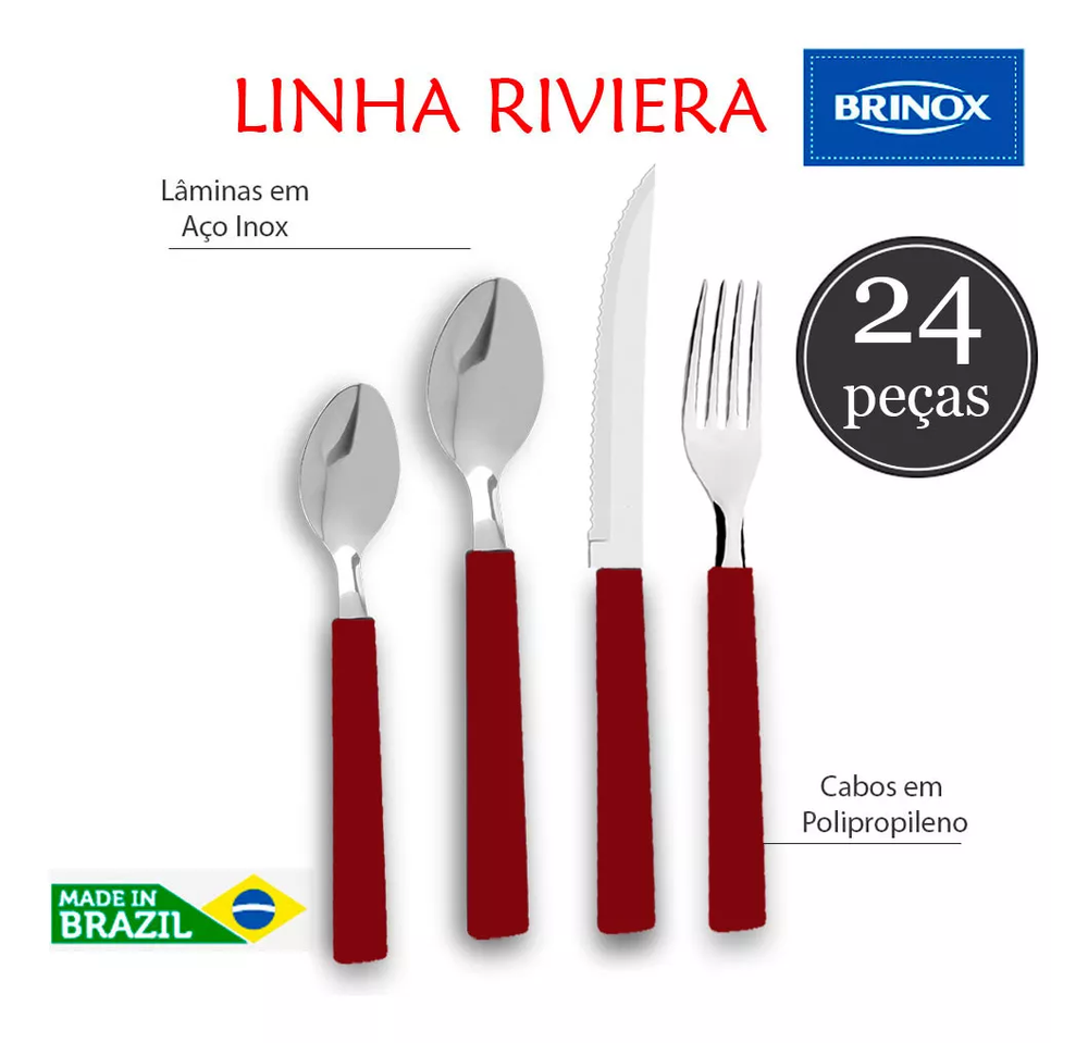 Faqueiro Riviera Em Aço Inox Vermelho 24 Pcs Brinox 