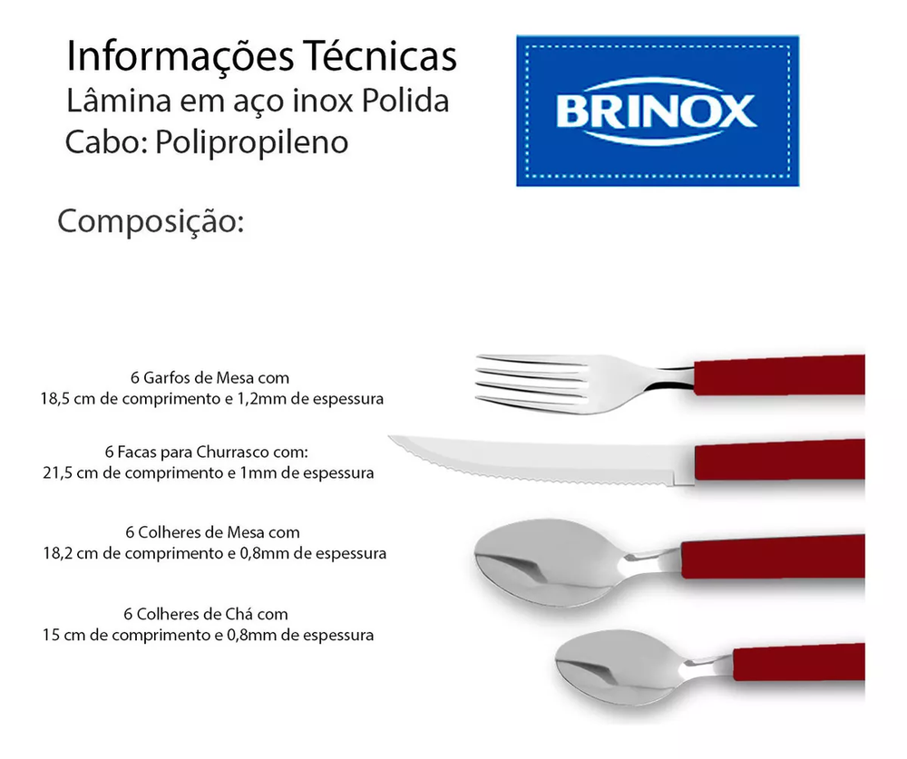 Faqueiro Riviera Em Aço Inox Vermelho 24 Pcs Brinox 