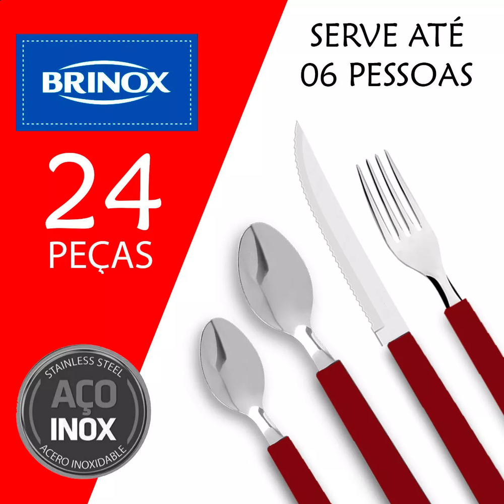 Faqueiro Riviera Em Aço Inox Vermelho 24 Pcs Brinox 