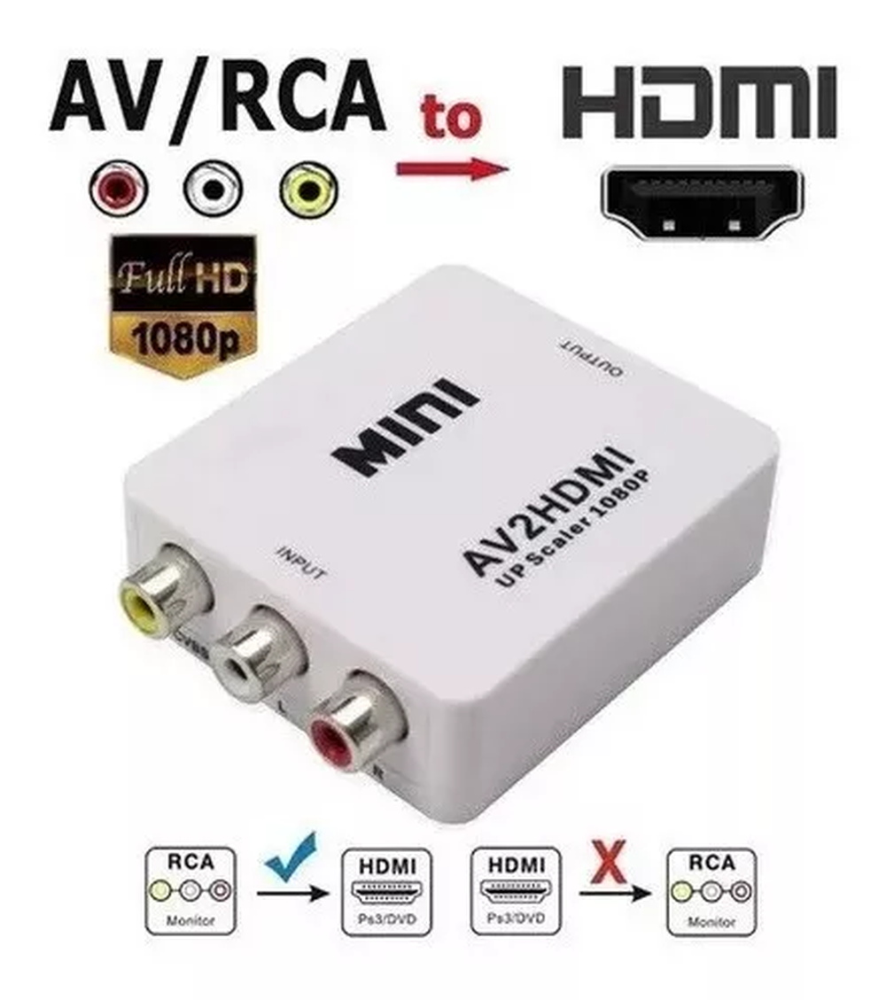 Adaptador Conversor AV RCA para HDMI Full HD Alta Resolução AV2HDMI