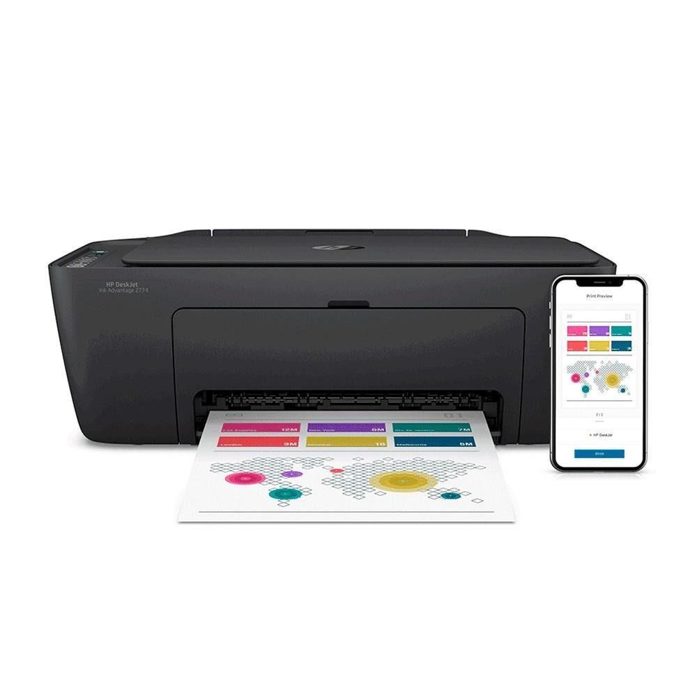 Impressora Multifuncional HP DeskJet Ink 2874 Wi-Fi Jato de Tinta Térmico Colorida USB