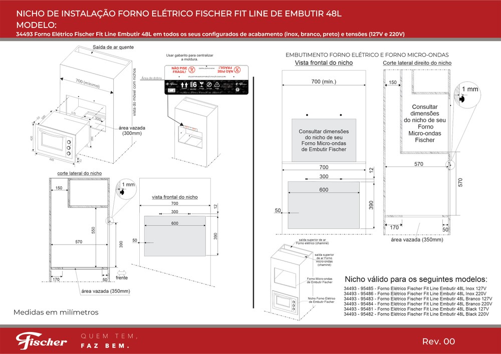 Forno Elétrico de Embutir Fischer Fit Line 48 litros Inox 220V