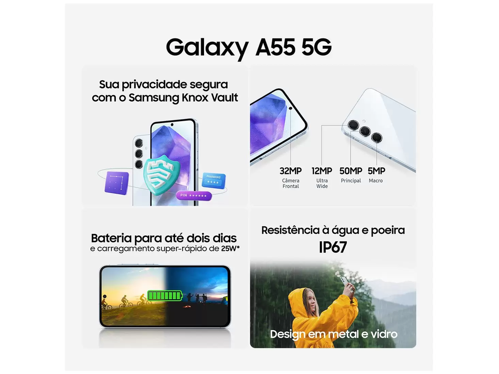 Smartphone Samsung Galaxy A55 128GB Azul Claro 5G 8GB RAM 6,6