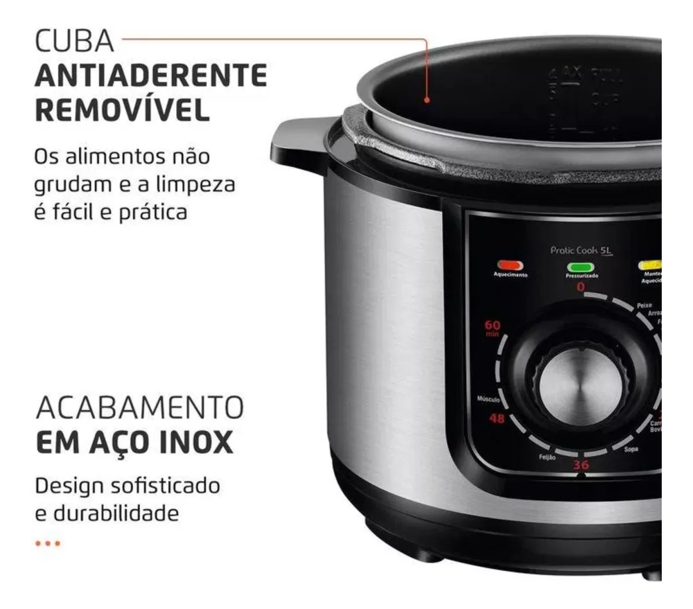 Panela De Pressão Elétrica Pratic Cook Premium PE-48-5L-I 5 L Cor Preto Mondial 220v