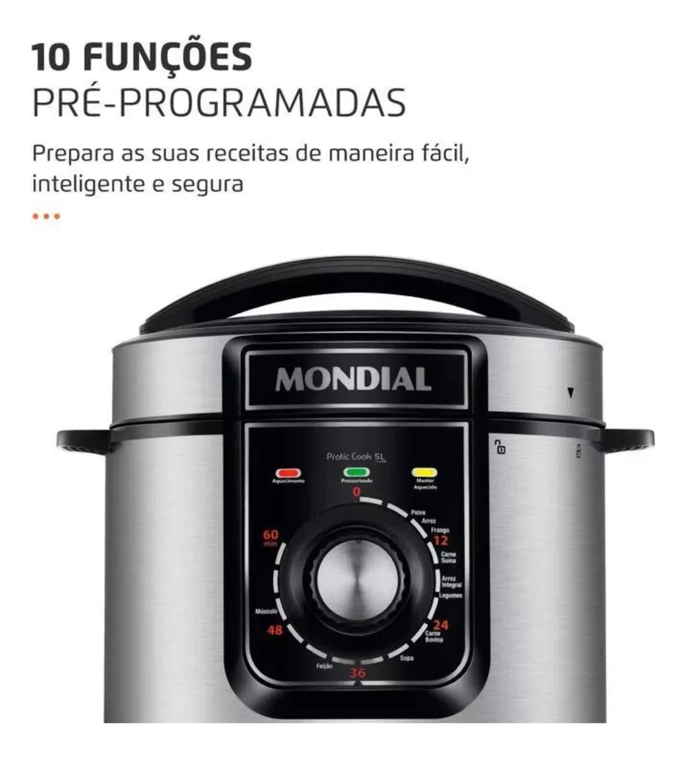 Panela De Pressão Elétrica Pratic Cook Premium PE-48-5L-I 5 L Cor Preto Mondial 220v