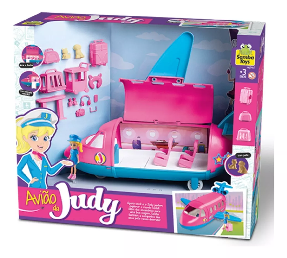 Aviao Da Judy Aeromoca Acessorios C/ Mini Boneca - Sambatoys