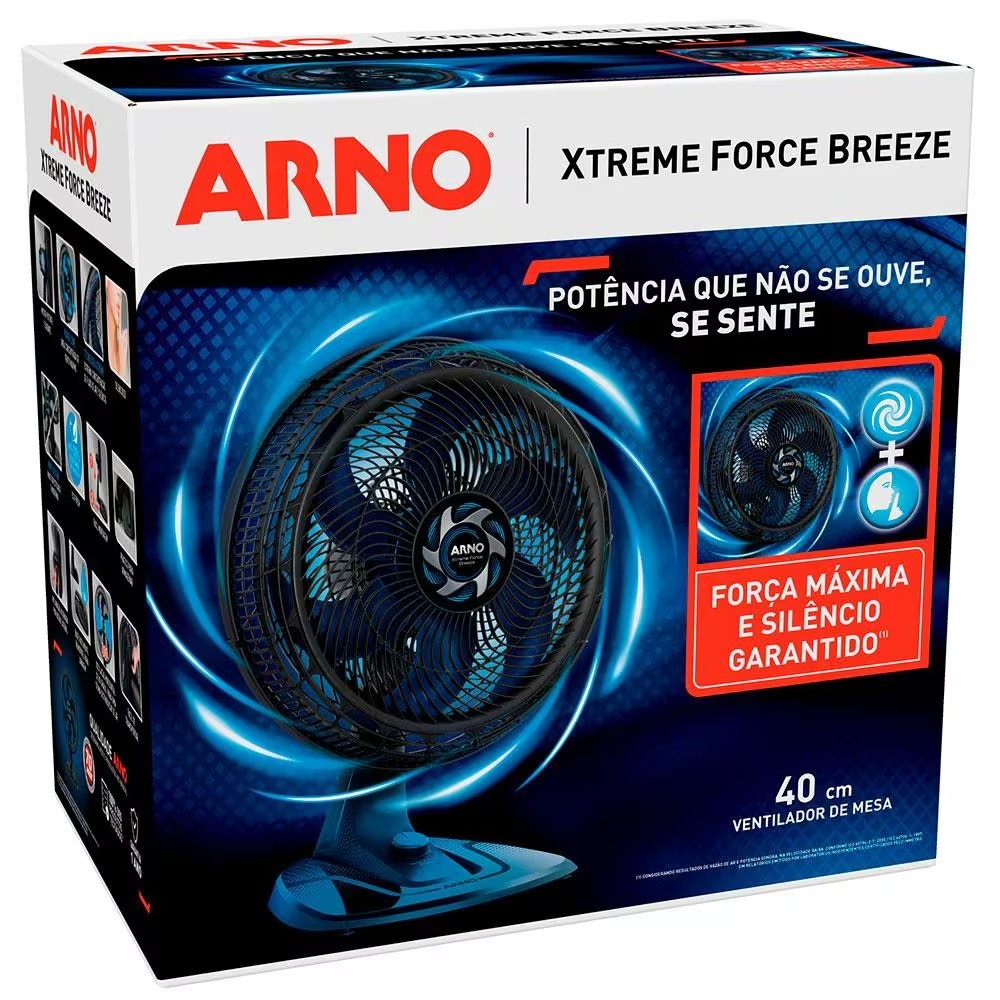 Ventilador de Mesa Arno Xtreme Force VB40 40cm com 3 Velocidades e 6 Pás – Preto 220V.